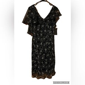 Sleeveless Pomponix Size 12 Sheer with lining Black floral midi dress